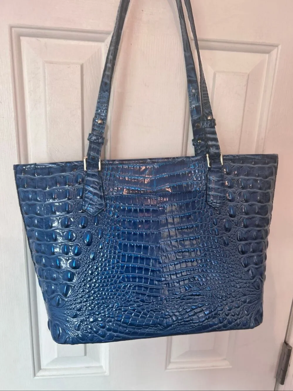 Brahmin Medium Asher Croc Embossed Leather Tote blue